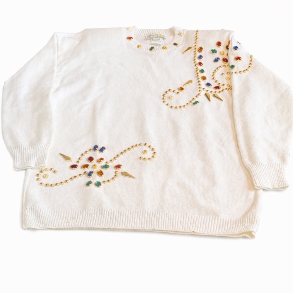 Vintage AfterShick Made in USA Embellished Cream Sweater